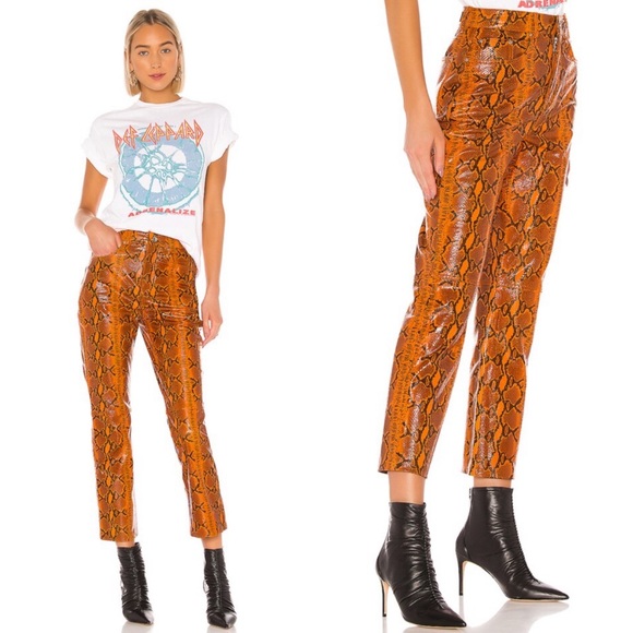 GRLFRND Shiloh 100% Leather Pant in Orange Snake size 25 NEW without tags!